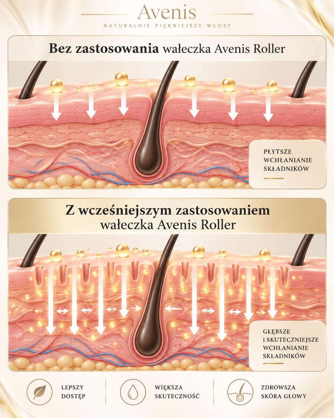 Stosowanie Avenis Roller na skórę głowy